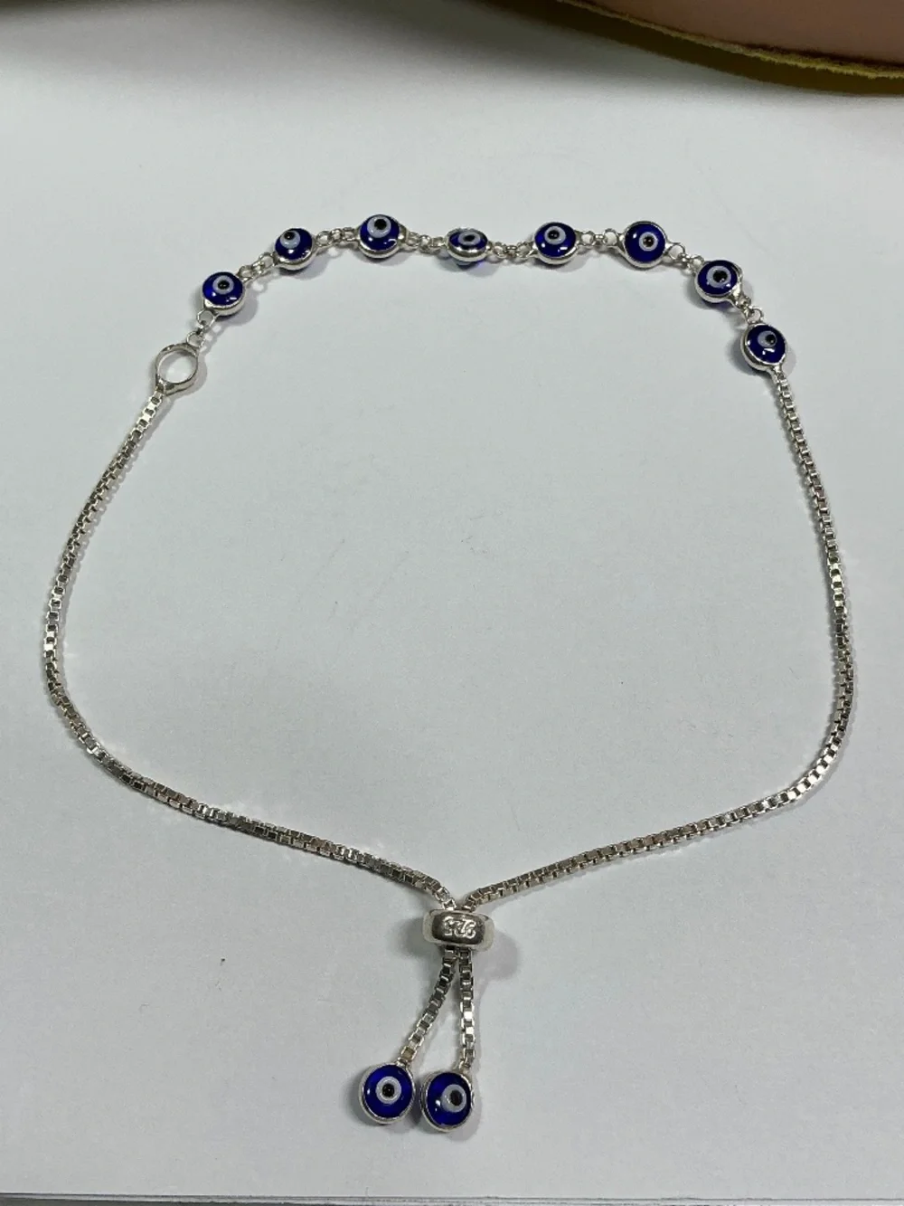 Sterling Silver Evil Eyes 👀 Adjustable Slide Bracelet. 3 to 10 inches long